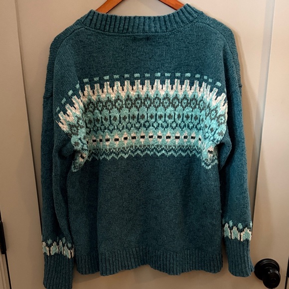LL Bean Cotton Ragg Sweater, Crewneck Fair Isle Thick Heavy - Picture 3 of 5